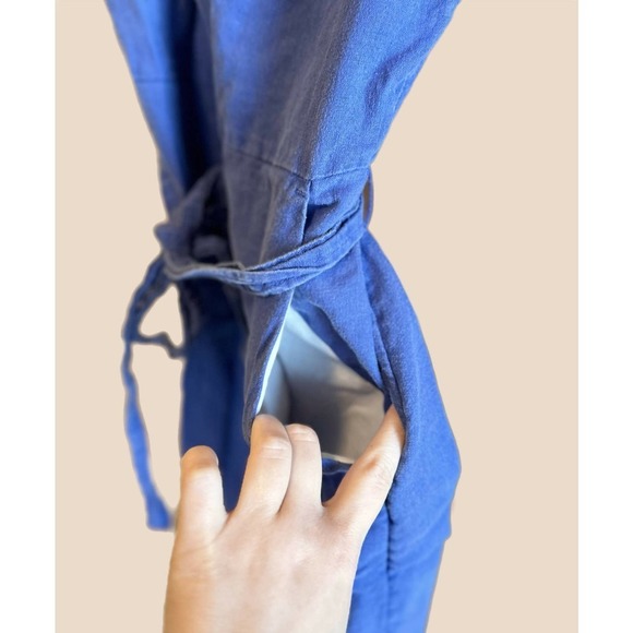 Nicole Miller NY Linen Fit and Flare Midi Dress Blue - Picture 6 of 7